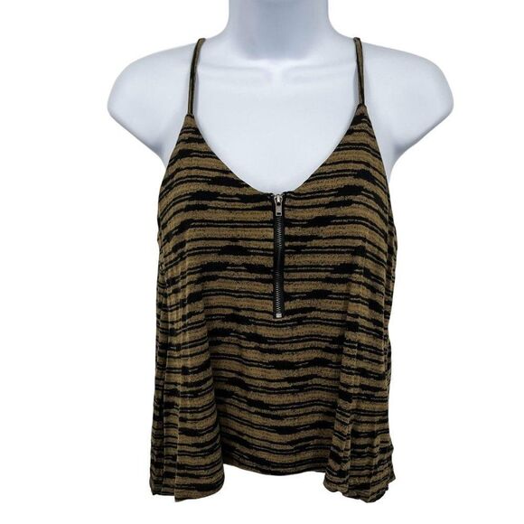 Silence + Noise Urban Outfitters Stripped Sleeveless Zipper V-Neck Tank Top - Picture 1 of 7